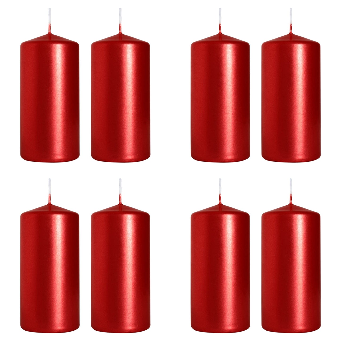 Pillar Candles, Pack of 8, Unscented, Long Burning Time, 10 x 5 cm / 4 x 2 in (Red, Metallic)