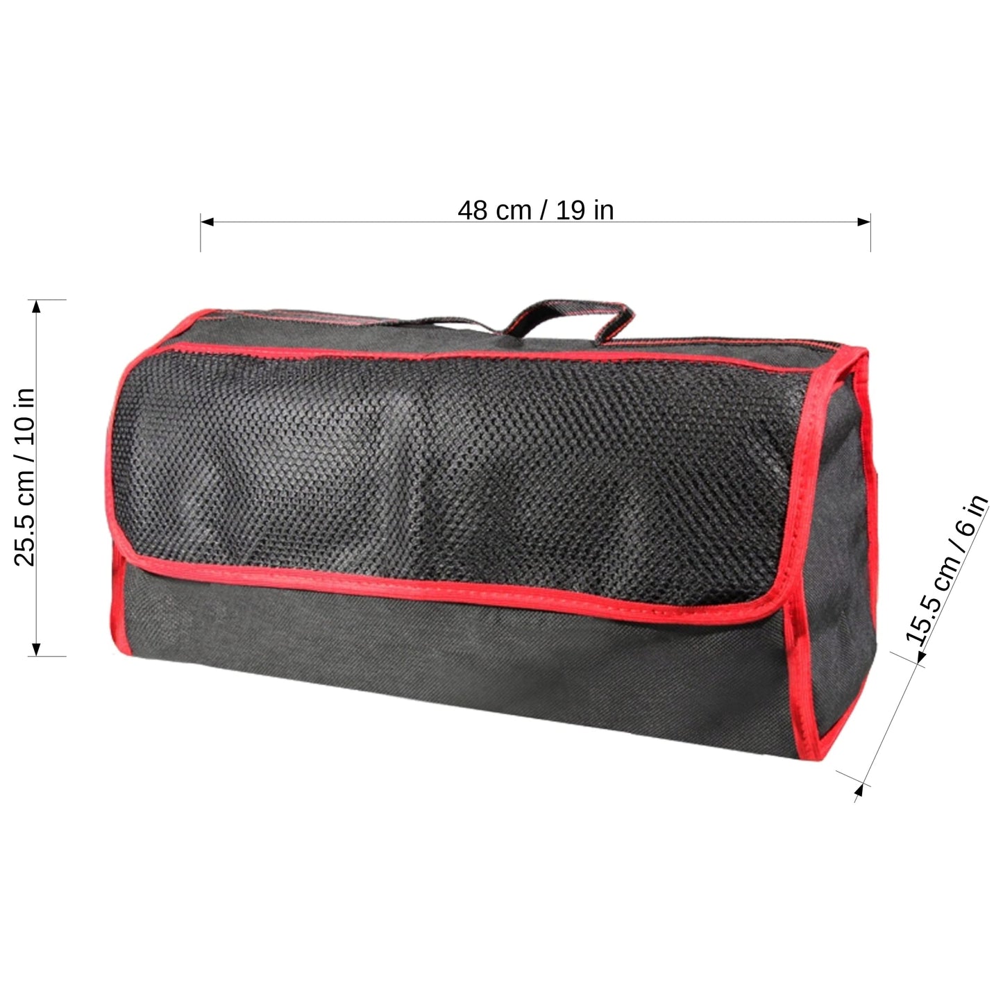 Car Boot Organiser Bag Anti Slip Foldable for Boot Storage Case Tool Bag Boot Tidy Bag, Suitable for All Vehicles, Black & Red (M)