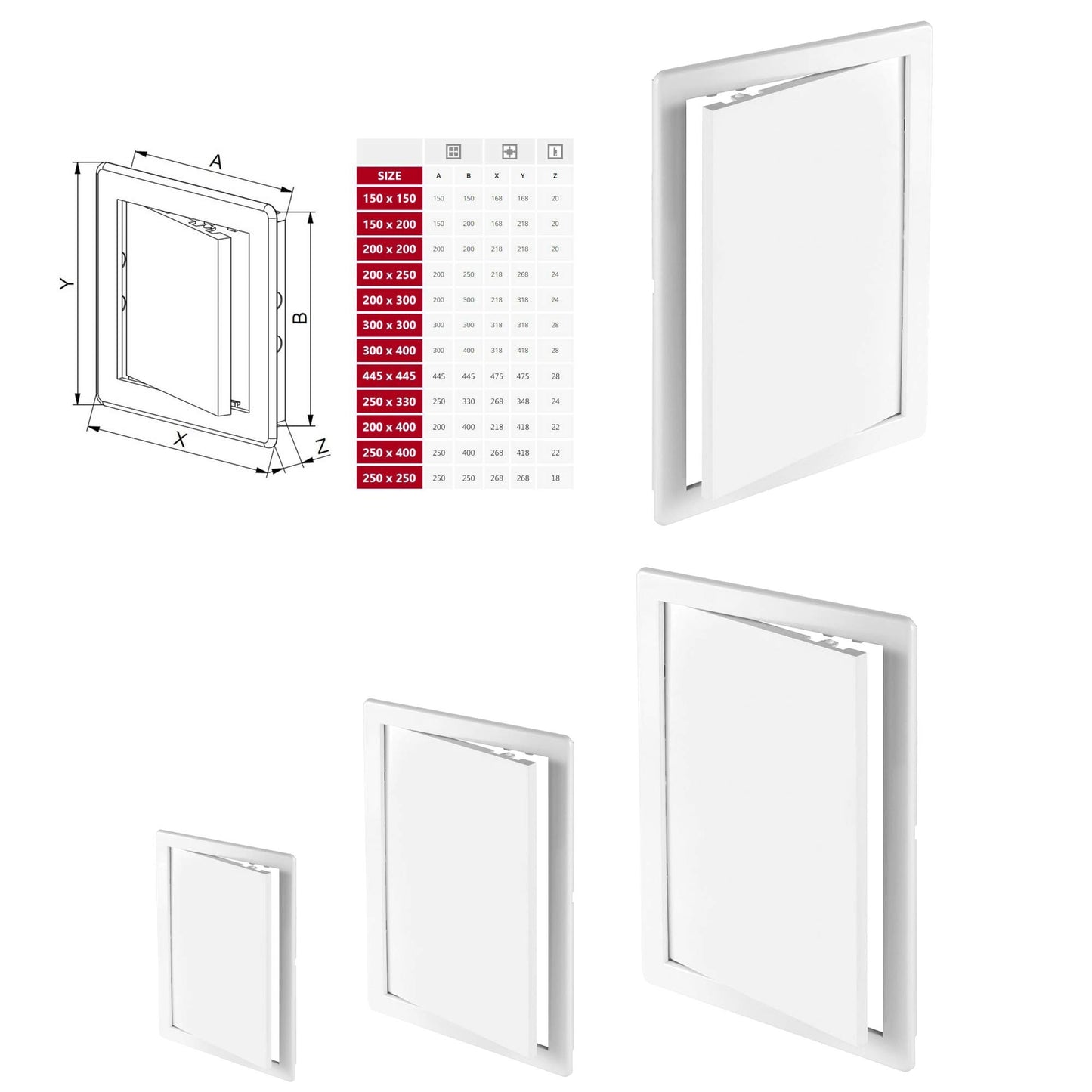 White Access Panel, 200 mm x 300 mm Revision Door, Gas Water Electricity Service Inspection Hatch Cover, Tough and Durable ABS