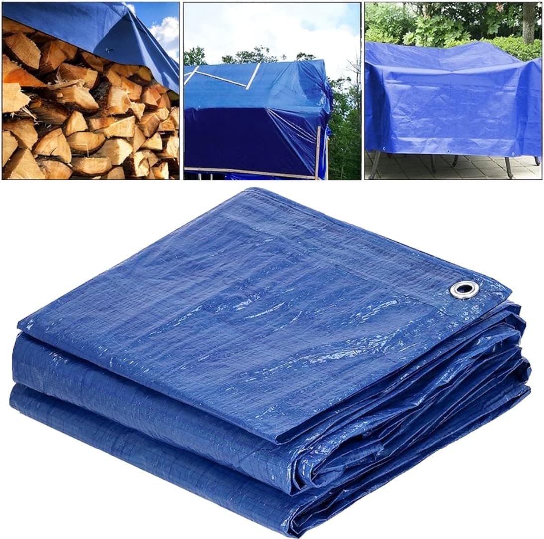 8 x 12 m Tarpaulin Cover - Blue 50GSM - Waterproof, Frost-Resistant, UV Protection, Multipurpose, Groundsheet