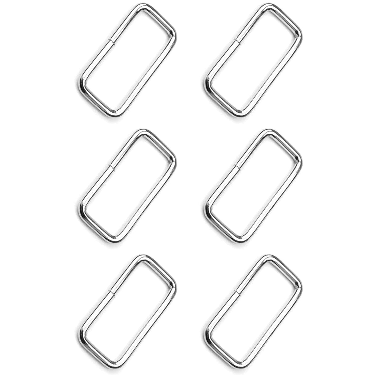 6 Pcs Buckles Set for 25 mm / 1" Webbing Strap, 6 x Rectangular Loops, Metal, Silver, Bag Making, Accessories, Straps, DIY, Crafts