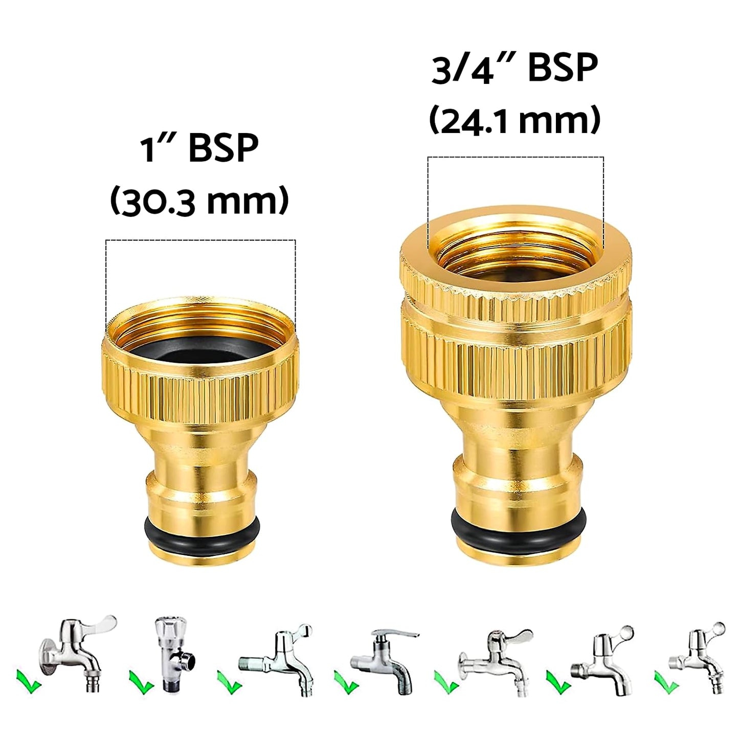 Premium Brass Hose Tap Connector - 3/4 Inch & 1 Inch BSP Two-in-One Garden Hose Fitting, Durable and Corrosion-Resistant