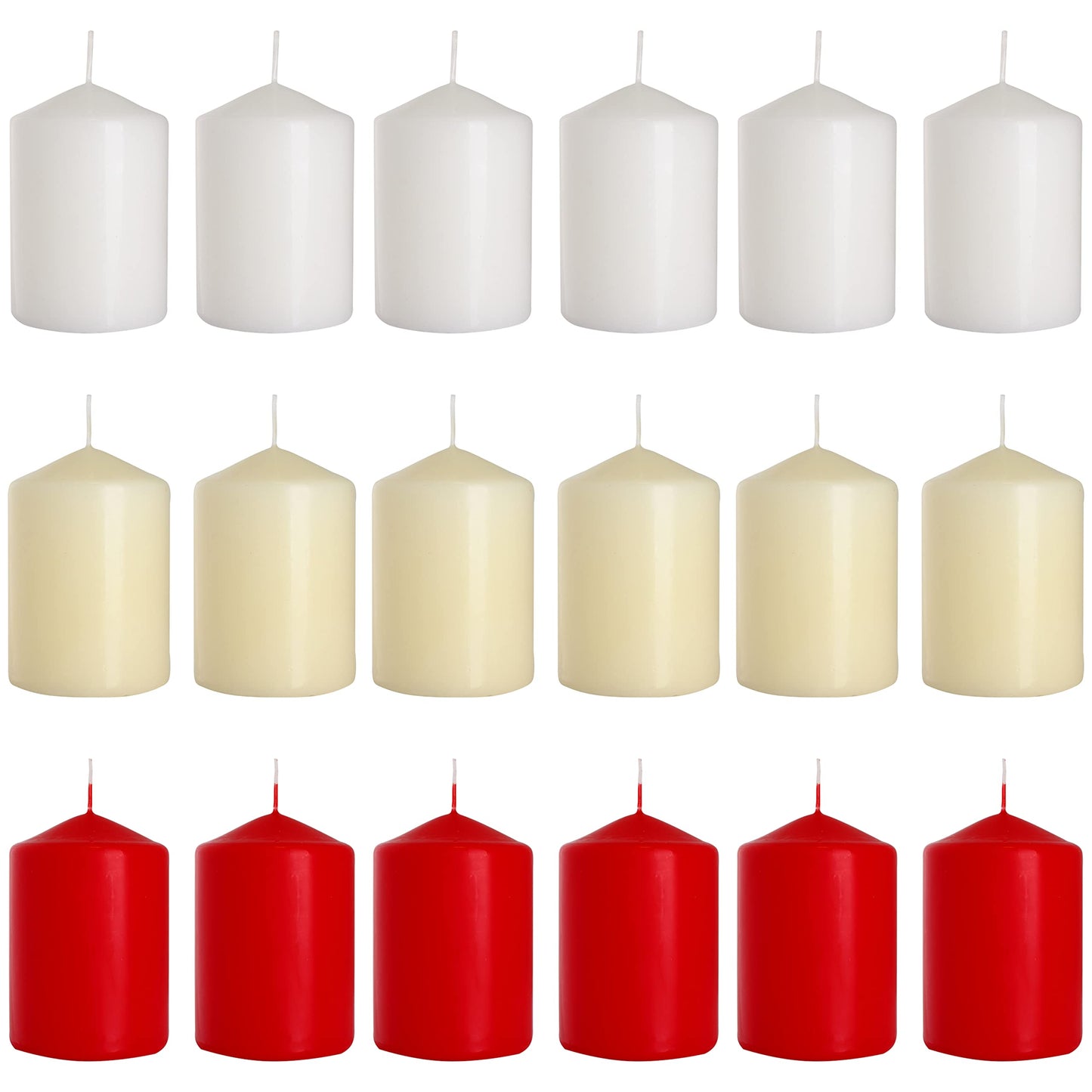 Set of 6 Pillar Candles, Votive Candles, Decorative Household Candles - Up to 66 Hours - 15 x 7 cm / 6 x 2.75" (White, Matt)