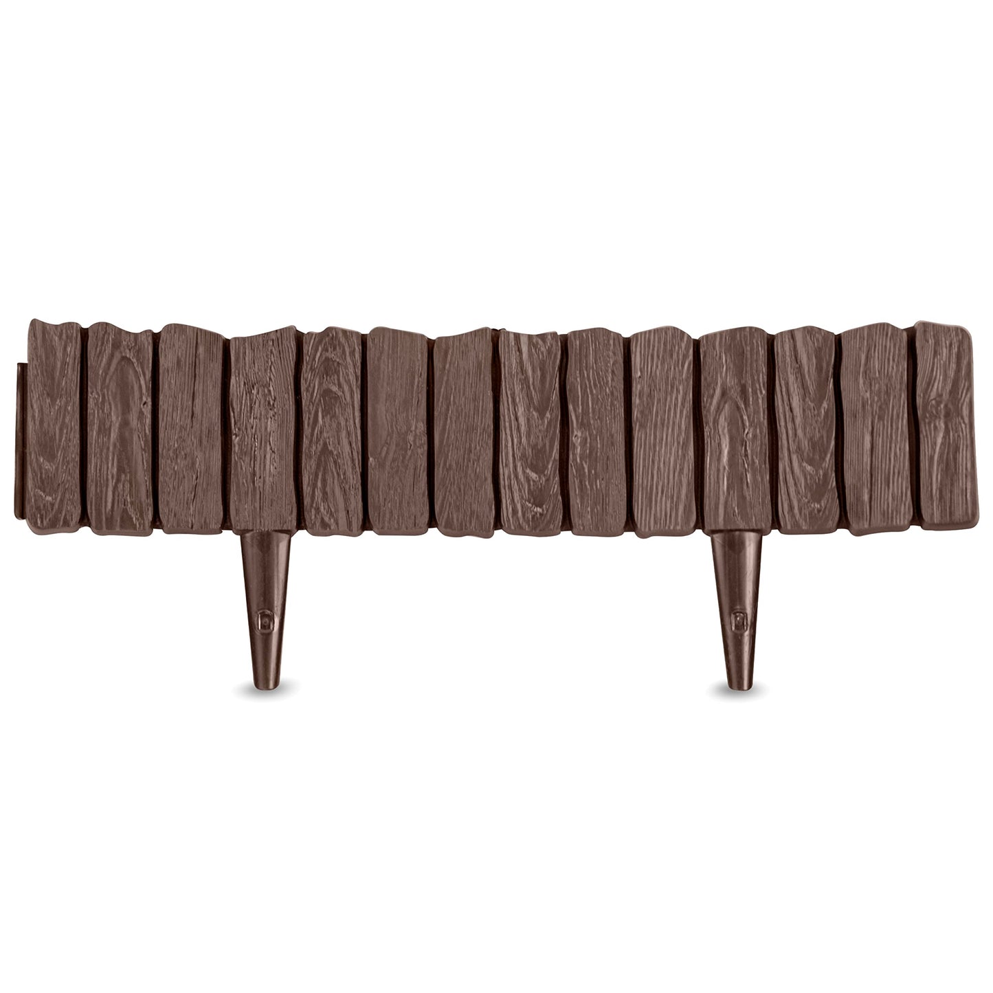 Brown Lawn Edging Border - 2.26 m / 7.4 ft Long Garden Palisade with Wood Bark Effect - Fencing with Ground Stakes