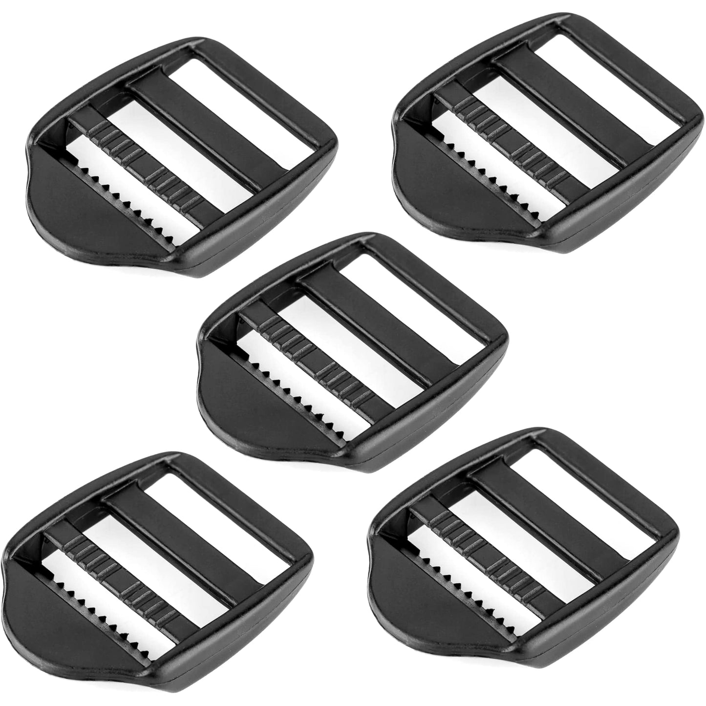 5 x Ladderlock Rucksack Sliders Buckles for 25 mm / 1 inch Webbing Strap, Black, Plastic