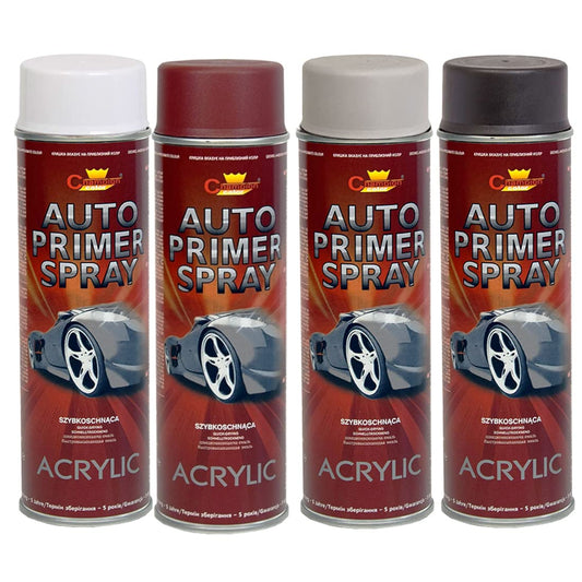 500 mL Grey Acrylic Auto Primer Spray - Anti-Corrosion Undercoat for Steel and Cast Iron - for Car Body Panels, Alloy Wheels, Hub Caps and Metal Parts, Fast Drying, Hard and Flexible Base Coat