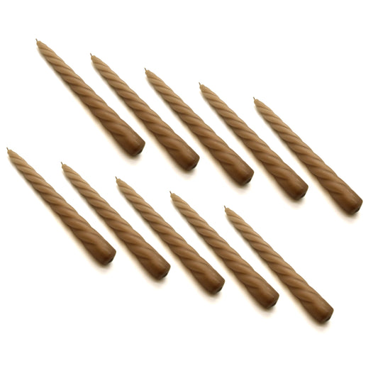 Tapered Dinner Candles, Table Spiral Candles, Pack of 10, Decorative Household Candles, Up to 7 Hours, 23 cm / 9" (Cappuccino)