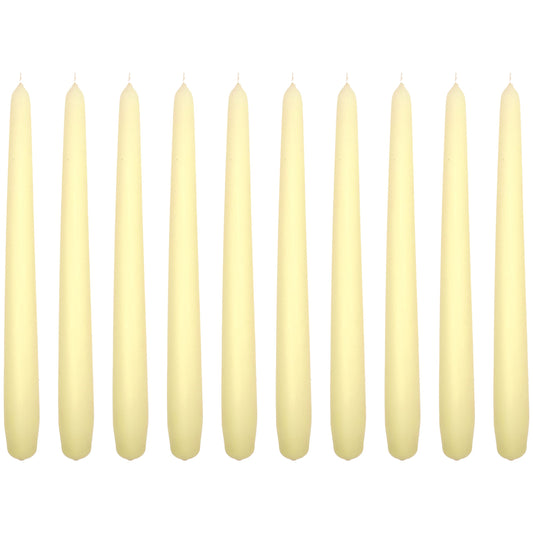 Tapered Dinner Candles, Pack of 10, Unscented, Long Burning Time, 24 cm / 9.45" (Ecru, Matt)