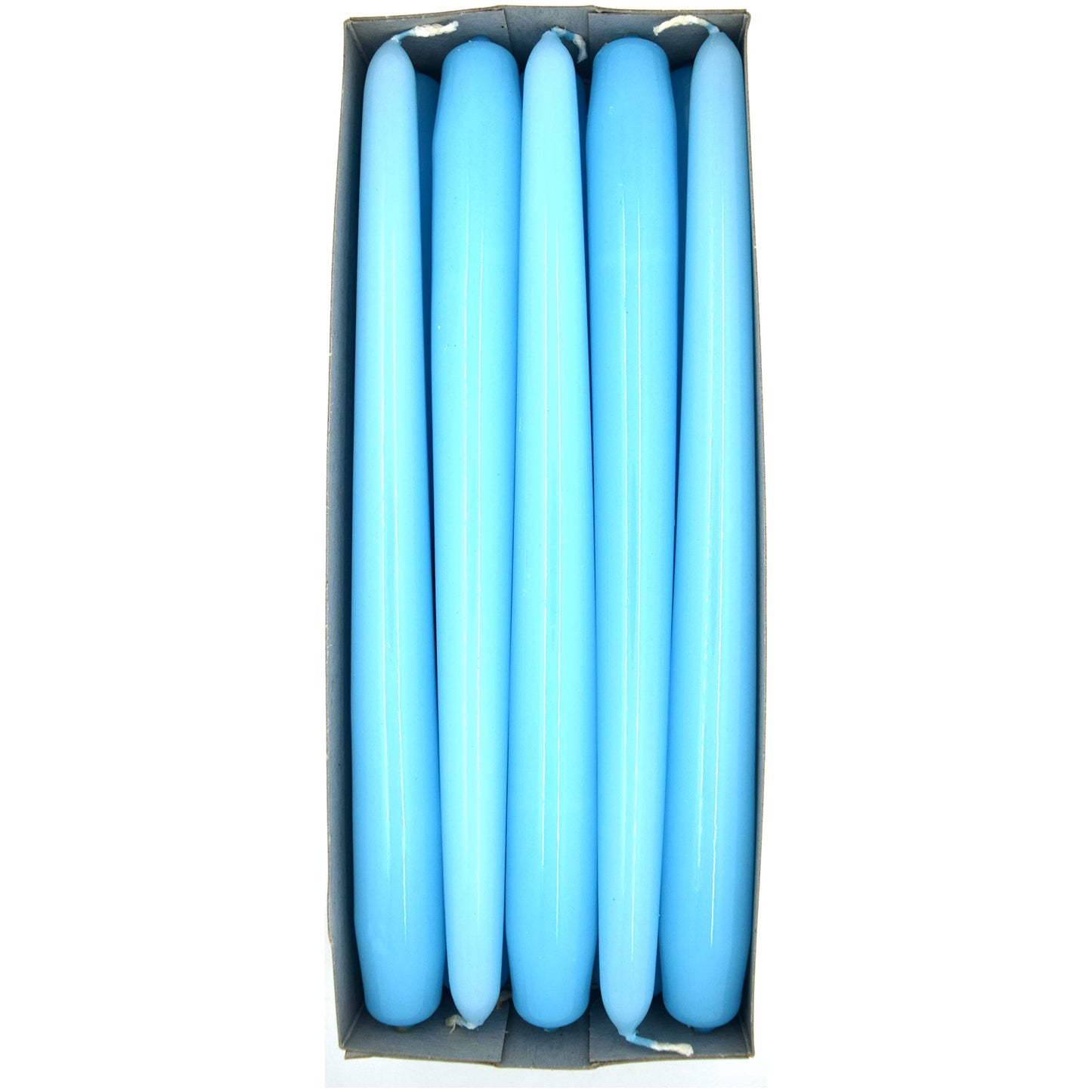 Tapered Dinner Candles, Pack of 10, Unscented, Long Burning Time, 24 cm / 19.45" (Light Blue, Varnished)