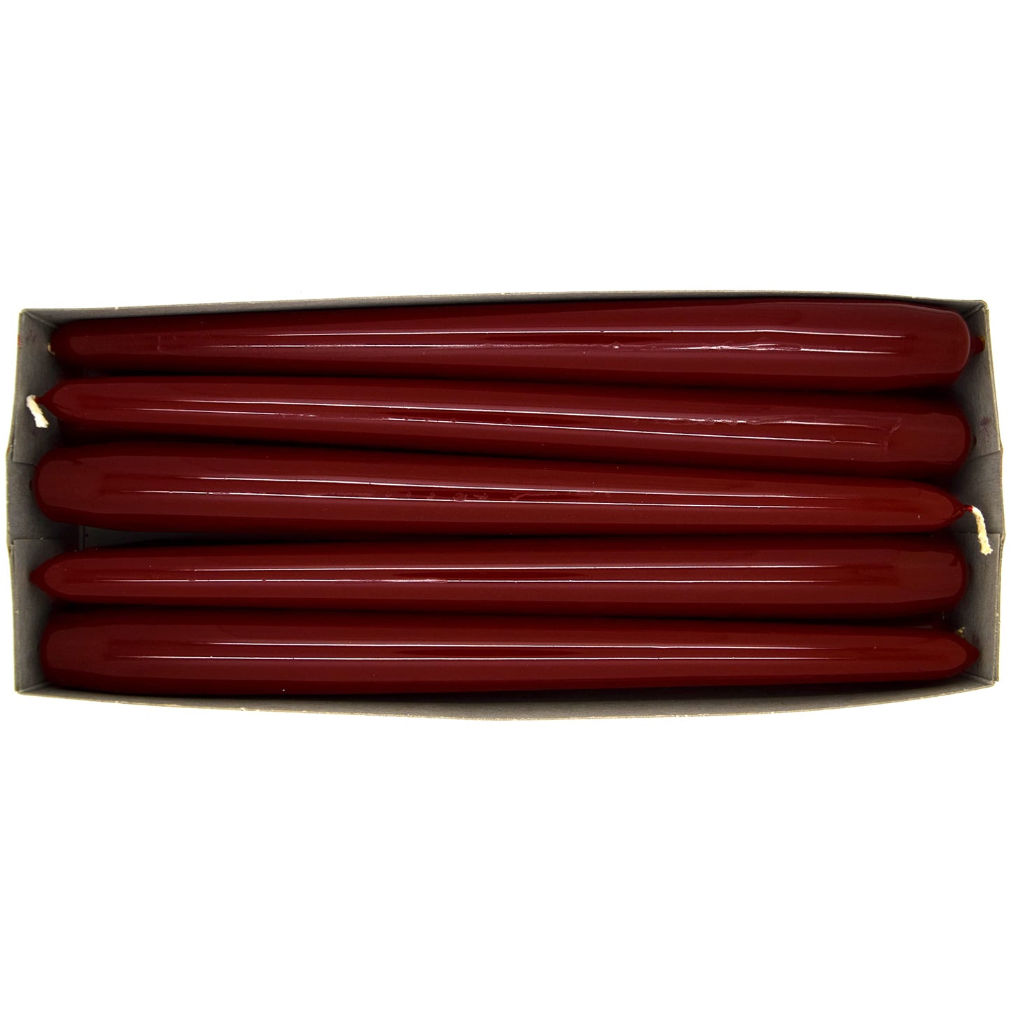 Tapered Dinner Candles, Pack of 10, Unscented, Long Burning Time, 24 cm / 19.45" (Burgundy, Varnished)