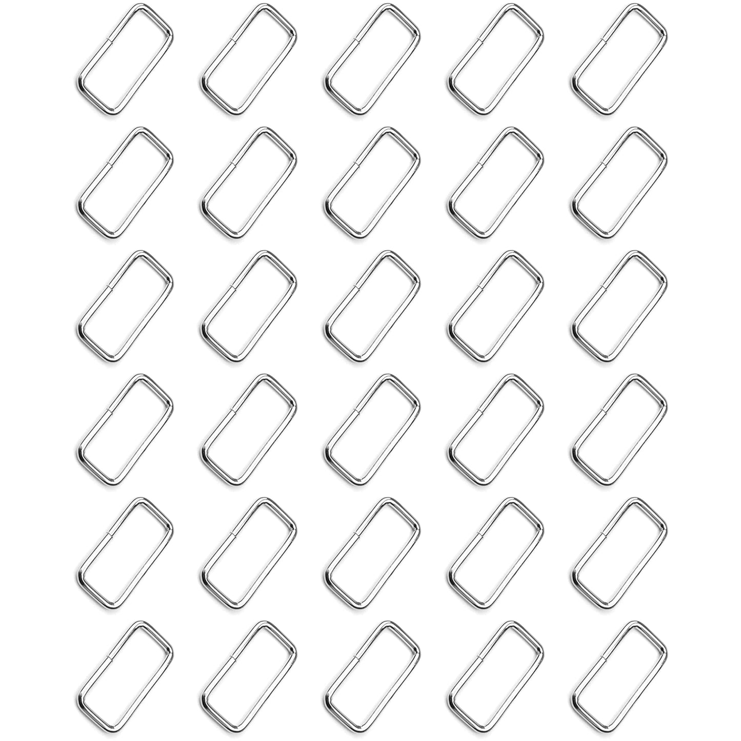 30 Pcs Buckles Set for 25 mm / 1" Webbing Strap, 30 x Rectangular Loops, Metal, Silver, Bag Making, Accessories, Straps, DIY