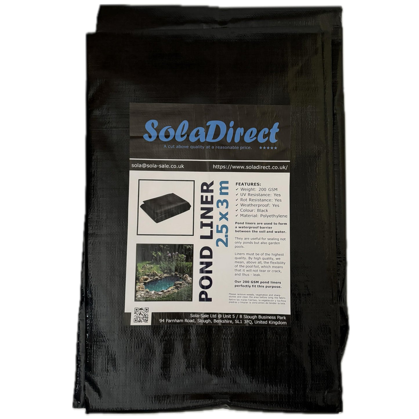 Pond Liner - 2.5 x 3 m / 8 x 9.5 ft - Perfect for Garden Ponds, Water Features, Koi & Fish Pools, Wildlife - UV and Tear Resistant