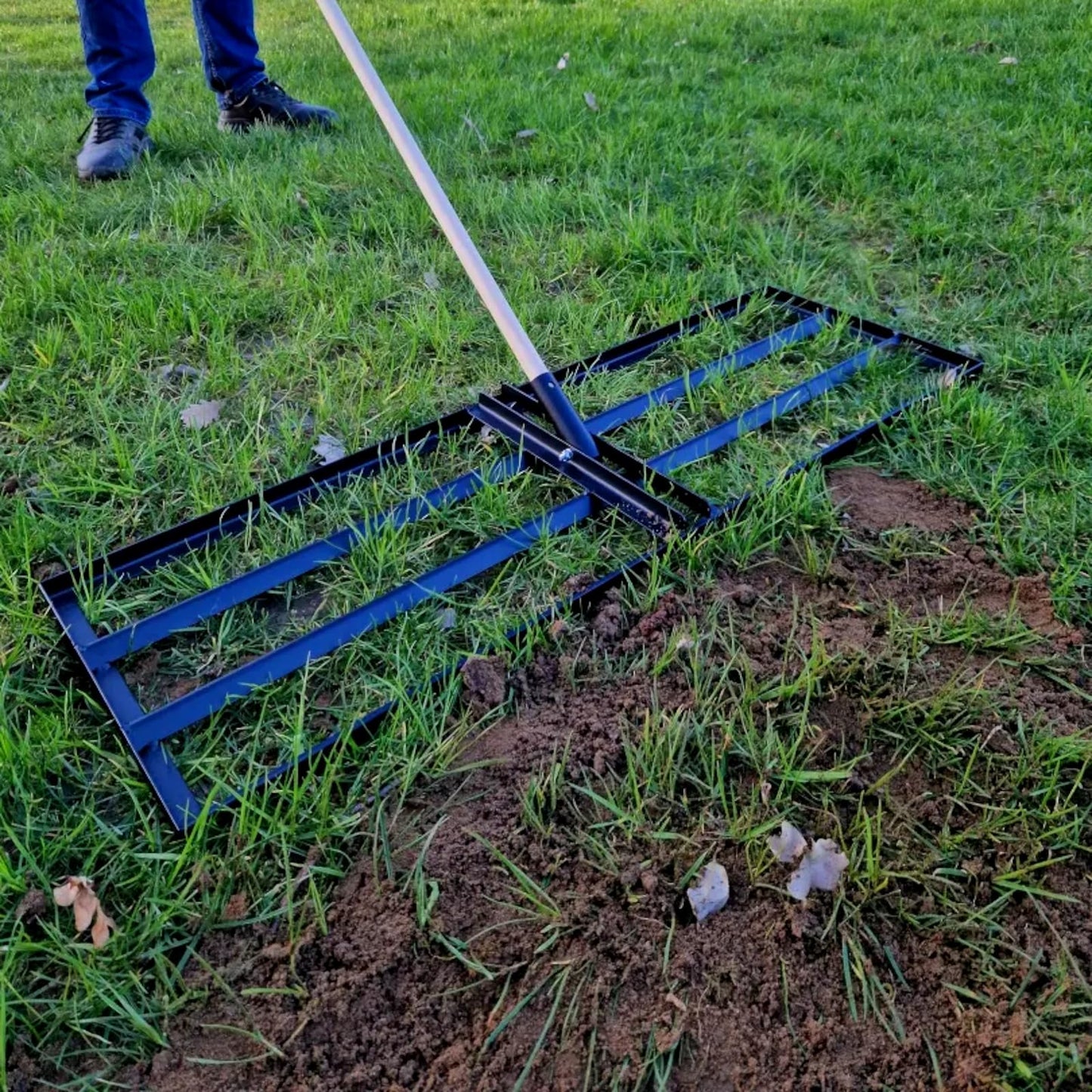 Steel Lawn Levelling Rake - 100 cm x 30 cm / 39" x 11" with Handle - Gardening Tool for Lawn Care, Mulch Spreading, Soil Grading