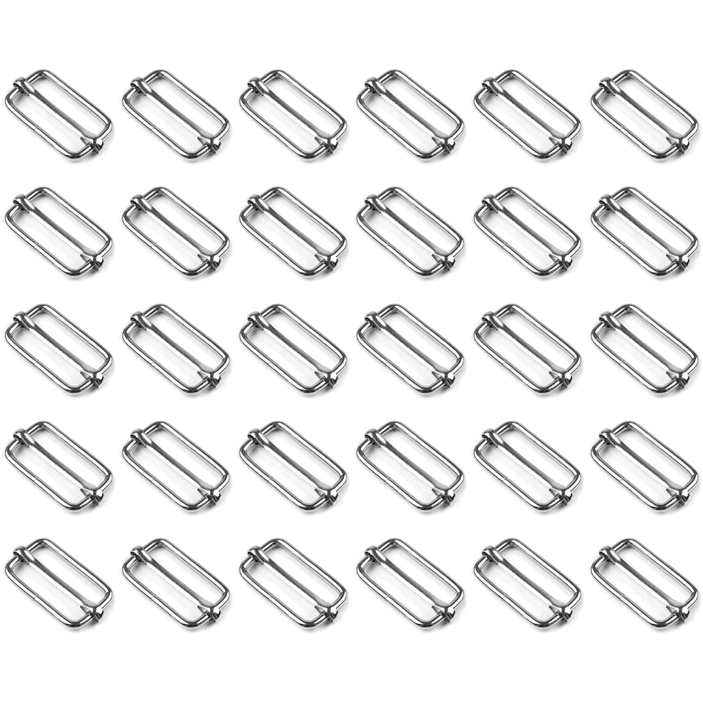 30 Pcs Buckles Set for 40 mm / 1.57" Webbing Strap, 30 x Triglide Sliders, Metal, Silver, Bag Making, Accessories, Straps, DIY