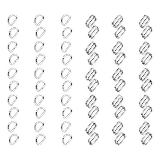 60 Pcs Buckles Set for 25 mm / 1" Webbing Strap, 30 x D Rings and 30 x Triglide Sliders, Metal, Silver, Accessories, Straps, DIY