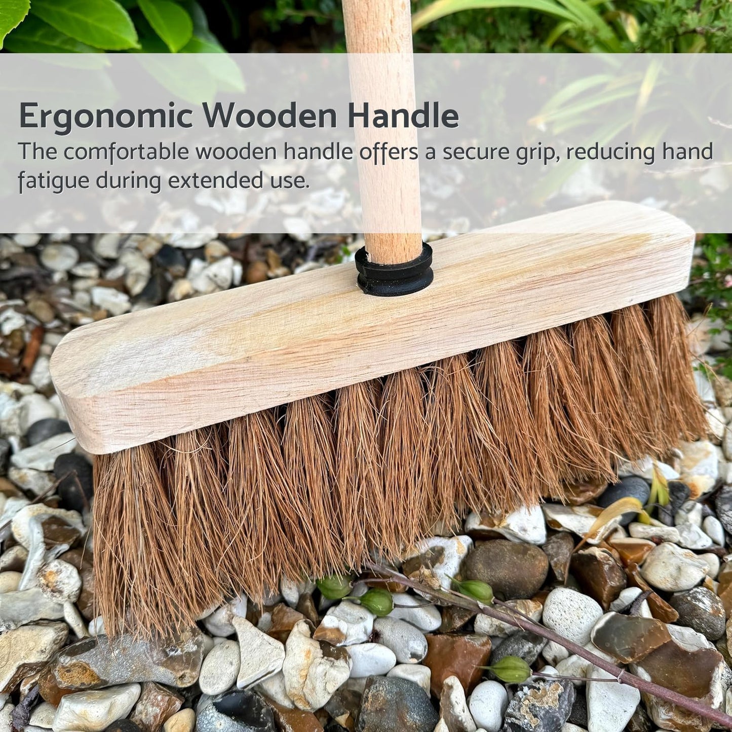 10-Inch Natural Soft Coco Sweeping Broom with Wooden Handle - Eco-Friendly Soft Bristle Sweeping Brush