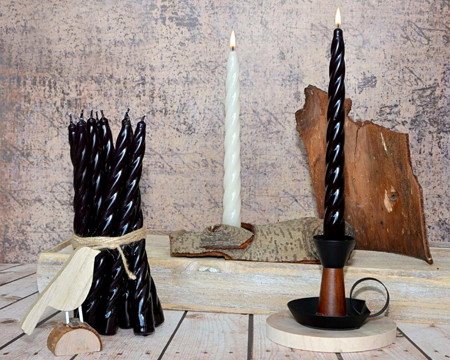 Tapered Dinner Candles, Table Spiral Candles, Pack of 10, Decorative Household Candles, Up to 7 Hours, 23 cm / 9" (Brown)