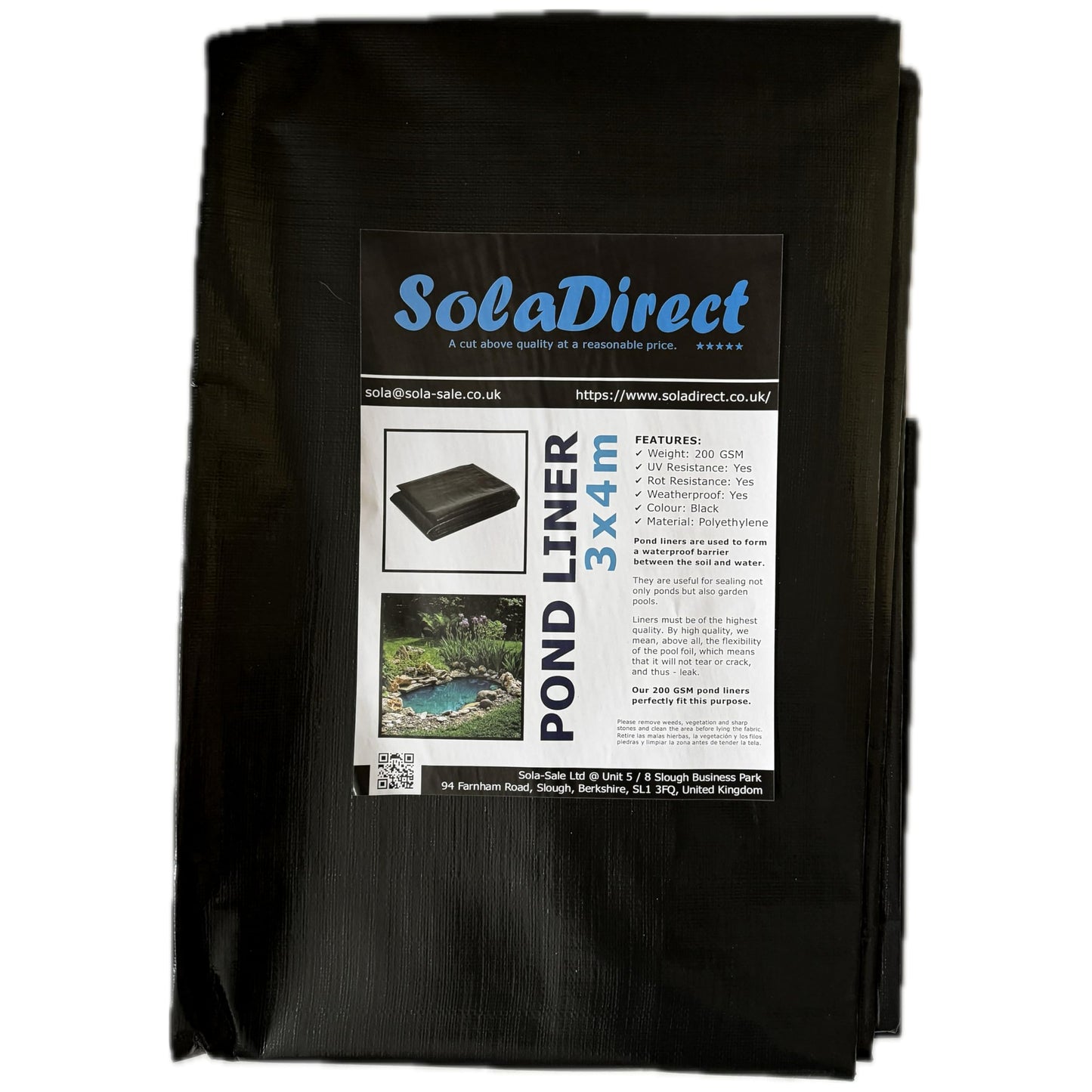Pond Liner - 3 x 4 m / 9.5 x 13 ft - Perfect for Garden Ponds, Water Features, Koi & Fish Pools, Wildlife - UV and Tear Resistant