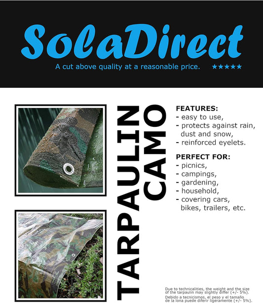 4 x 5 m Tarpaulin Cover - Camo 85GSM - Waterproof, Frost-Resistant, UV Protection, Multipurpose, Groundsheet