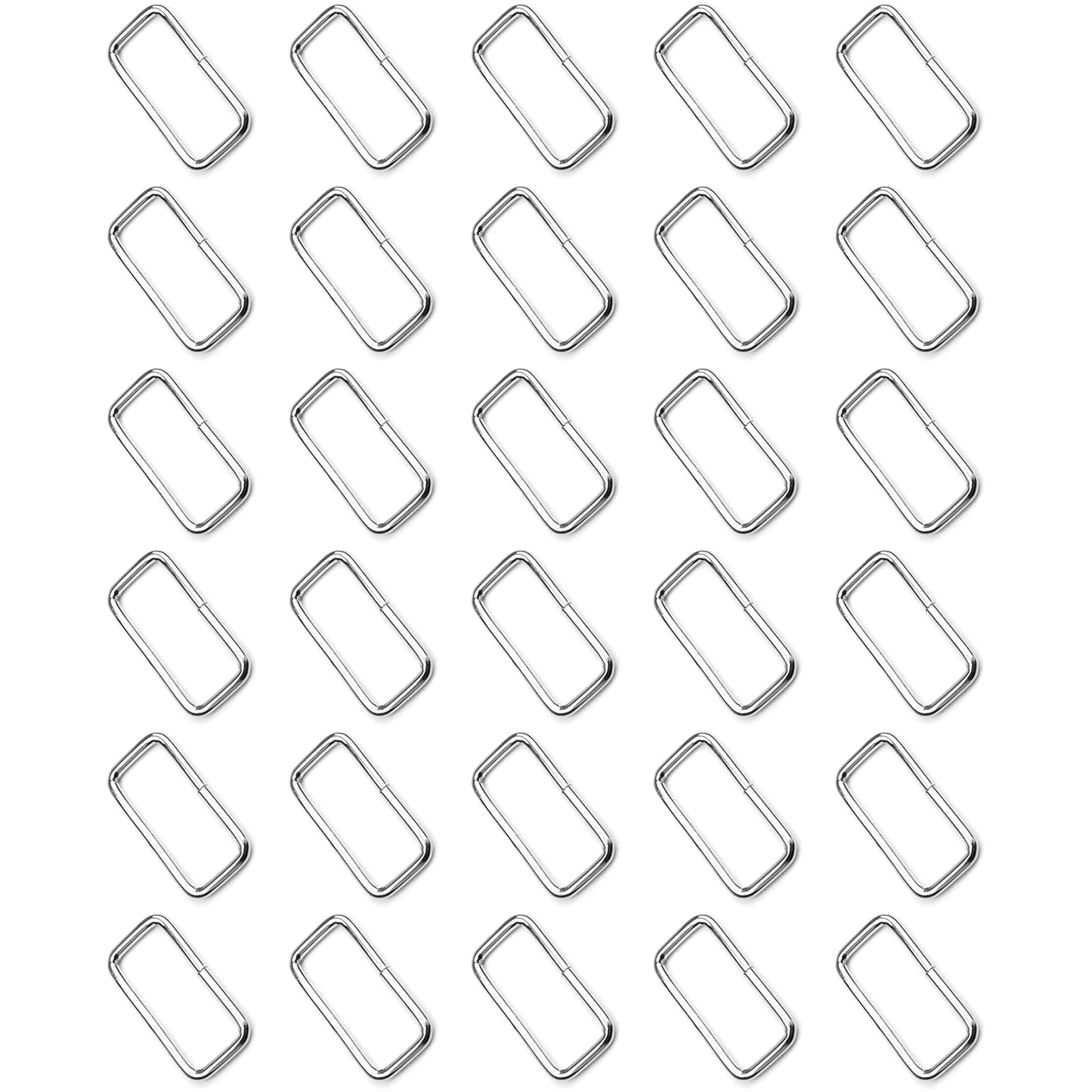 30 Pcs Buckles Set for 25 mm / 1" Webbing Strap, 30 x Rectangular Loops, Metal, Silver, Bag Making, Accessories, Straps, DIY
