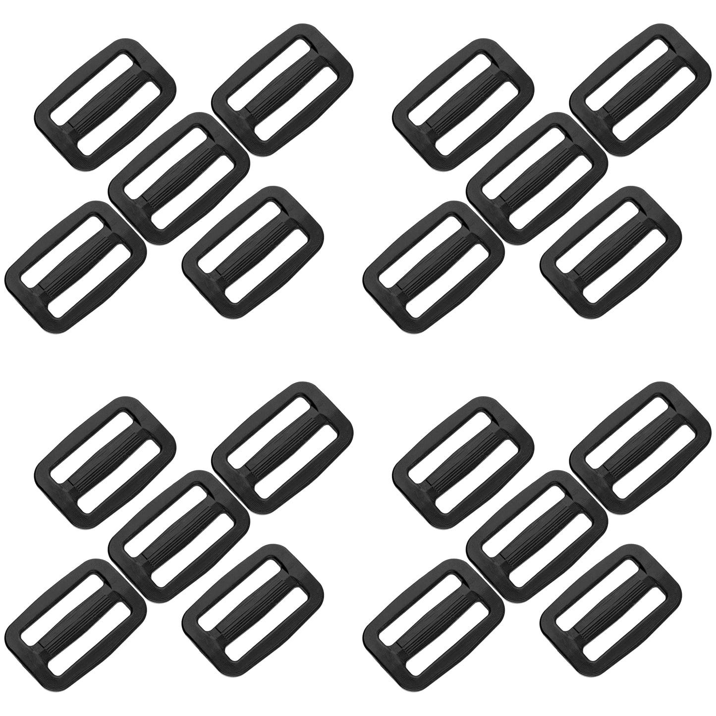 3 Bar Tri Glide Sliders Buckles Fasteners for 25 mm / 1 in Webbing Strap, Backpack, Bag - Black, Plastic (Pack of 20)