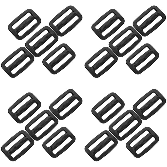 3 Bar Tri Glide Sliders Buckles Fasteners for 25 mm / 1 in Webbing Strap, Backpack, Bag - Black, Plastic (Pack of 20)
