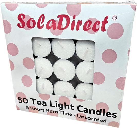 8-Hour Tea Lights Candles, 50 Pack, Long Burning Tealights Candle, Unscented White Tea Lights - Ideal Night Light Candles