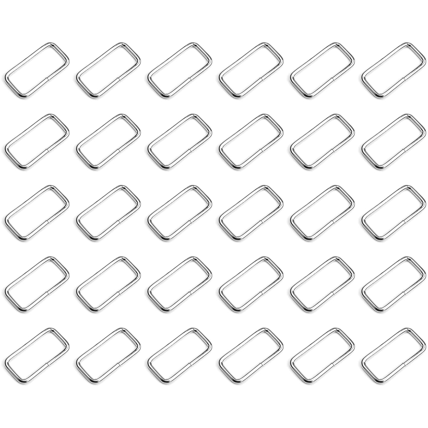 30 Pcs Buckles Set for 25 mm / 1" Webbing Strap, 30 x Rectangular Loops, Metal, Silver, Bag Making, Accessories, Straps, DIY