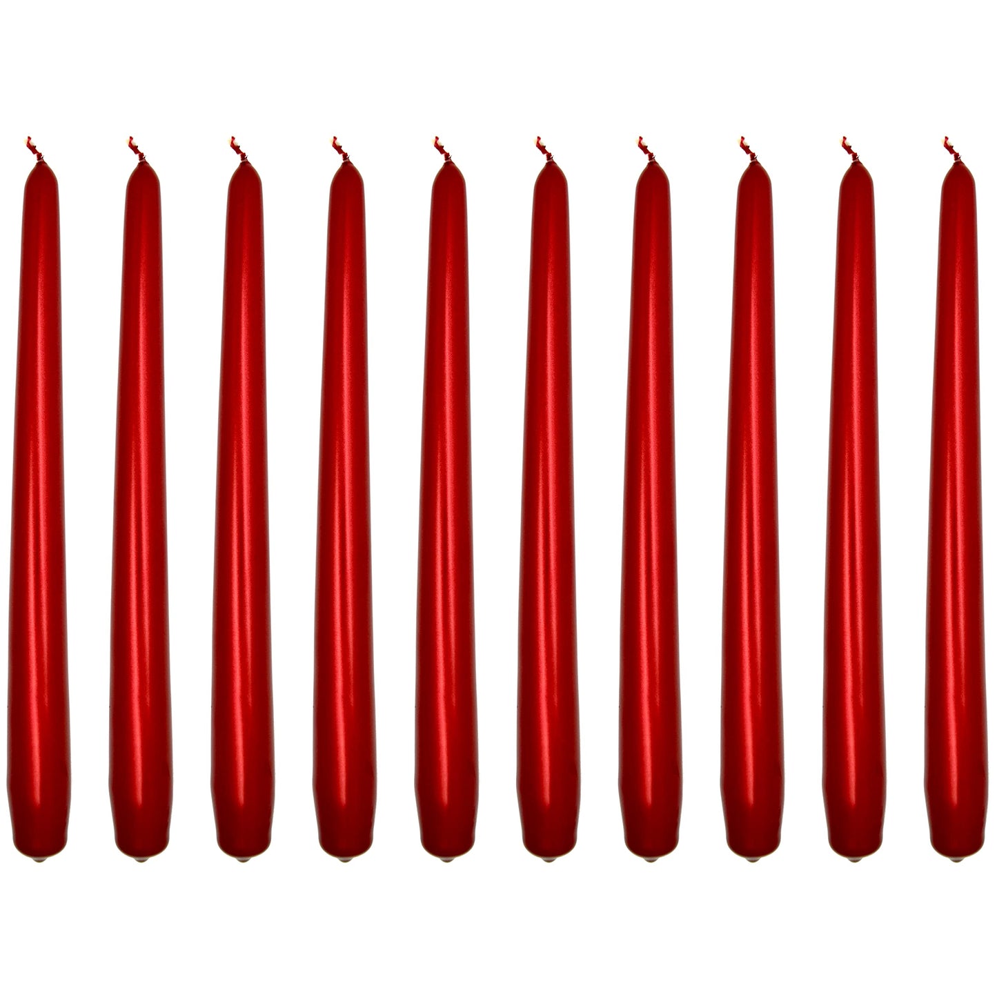 Tapered Dinner Candles, Pack of 10, Unscented, Long Burning Time, 24 cm / 9.45" (Red, Metallic)