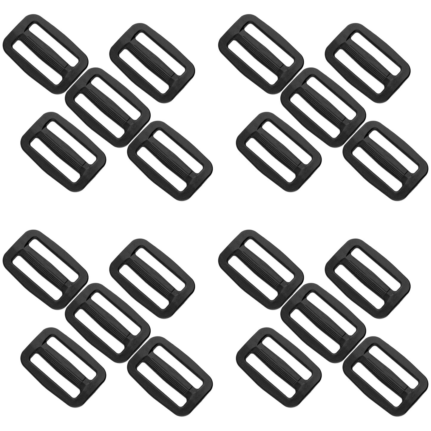 3 Bar Tri Glide Sliders Buckles Fasteners for 25 mm / 1 in Webbing Strap, Backpack, Bag - Black, Plastic (Pack of 20)