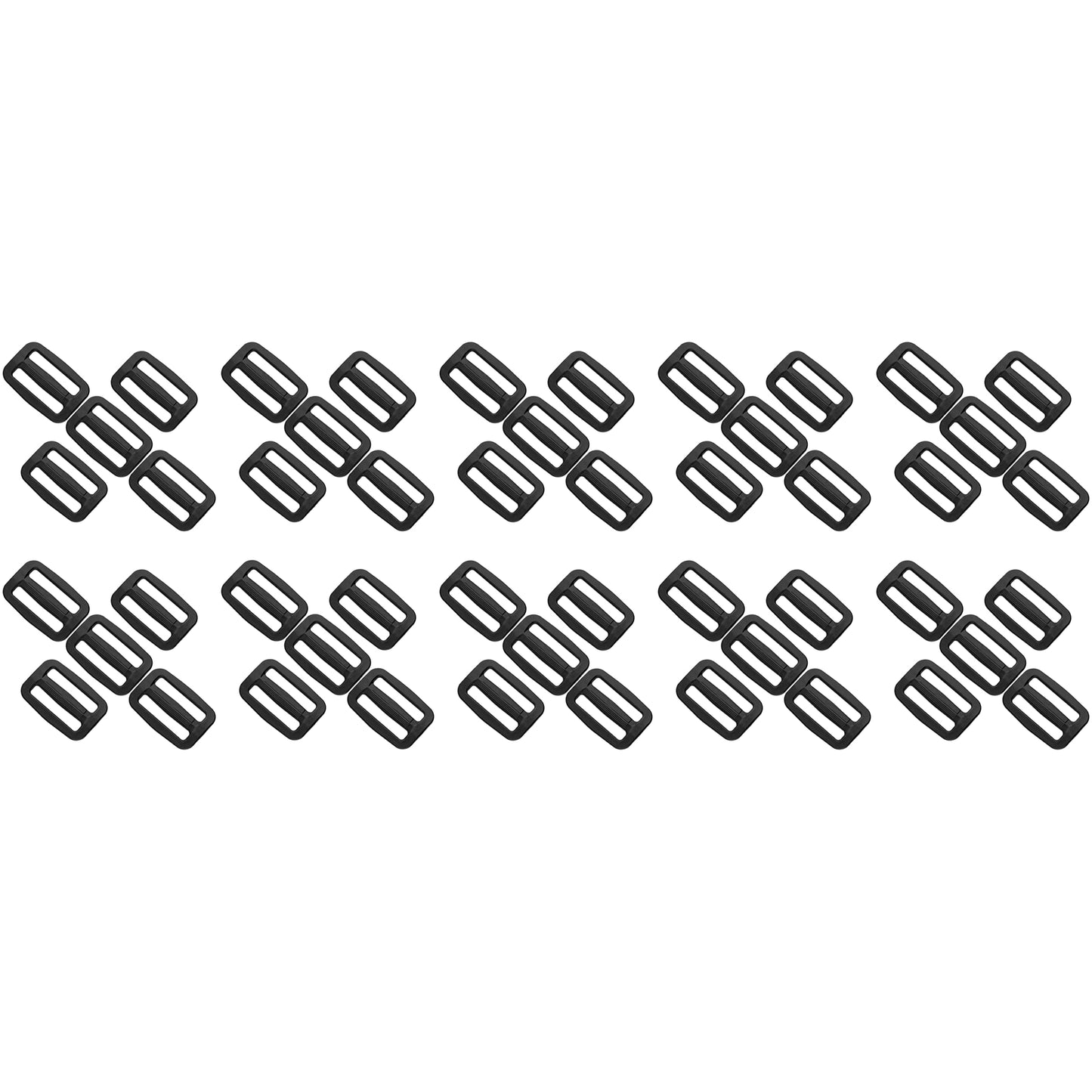 3 Bar Tri Glide Sliders Buckles Fasteners for 25 mm / 1 in Webbing Strap, Backpack, Bag - Black, Plastic (Pack of 50)