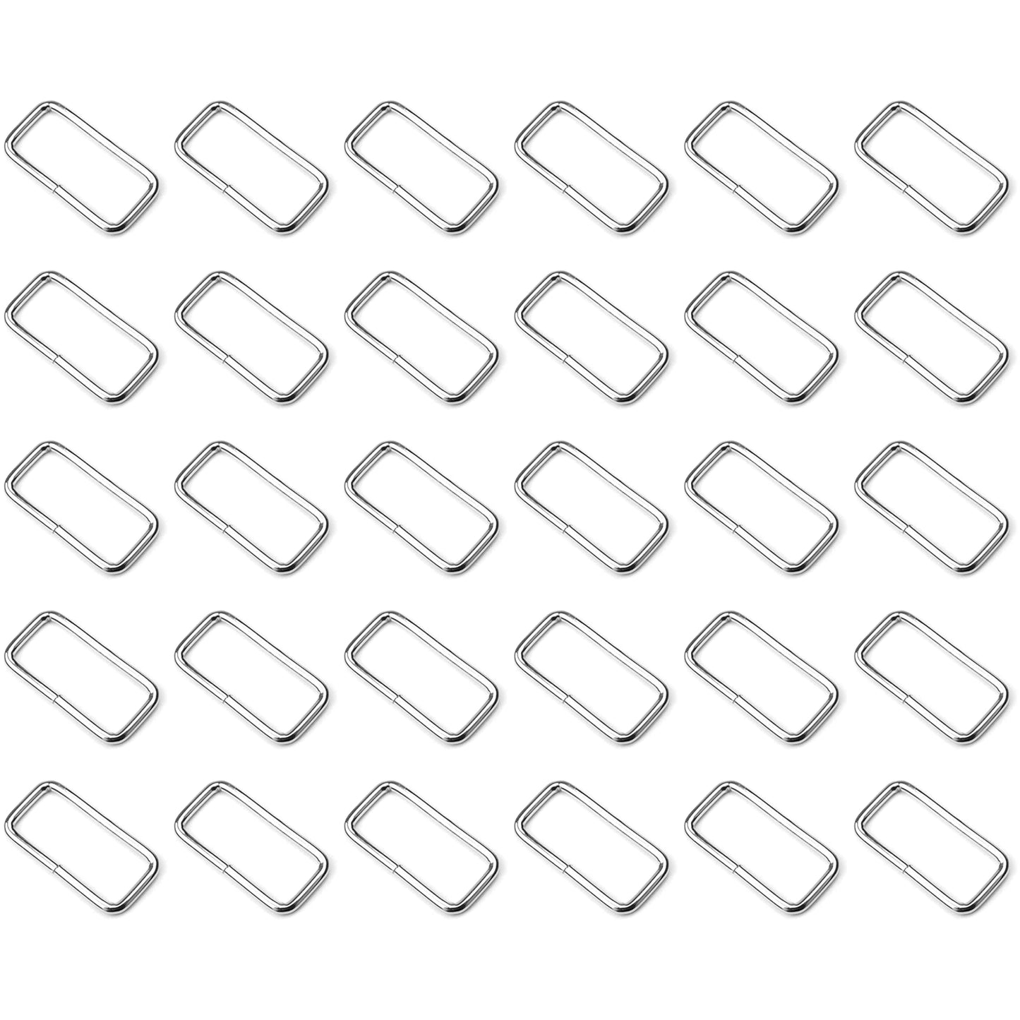 30 Pcs Buckles Set for 25 mm / 1" Webbing Strap, 30 x Rectangular Loops, Metal, Silver, Bag Making, Accessories, Straps, DIY