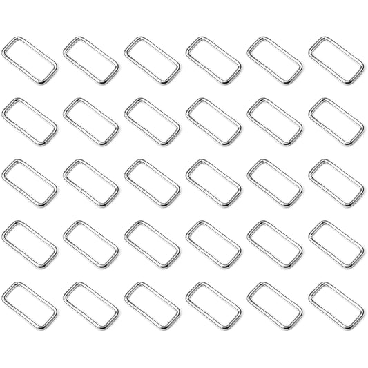 30 Pcs Buckles Set for 25 mm / 1" Webbing Strap, 30 x Rectangular Loops, Metal, Silver, Bag Making, Accessories, Straps, DIY