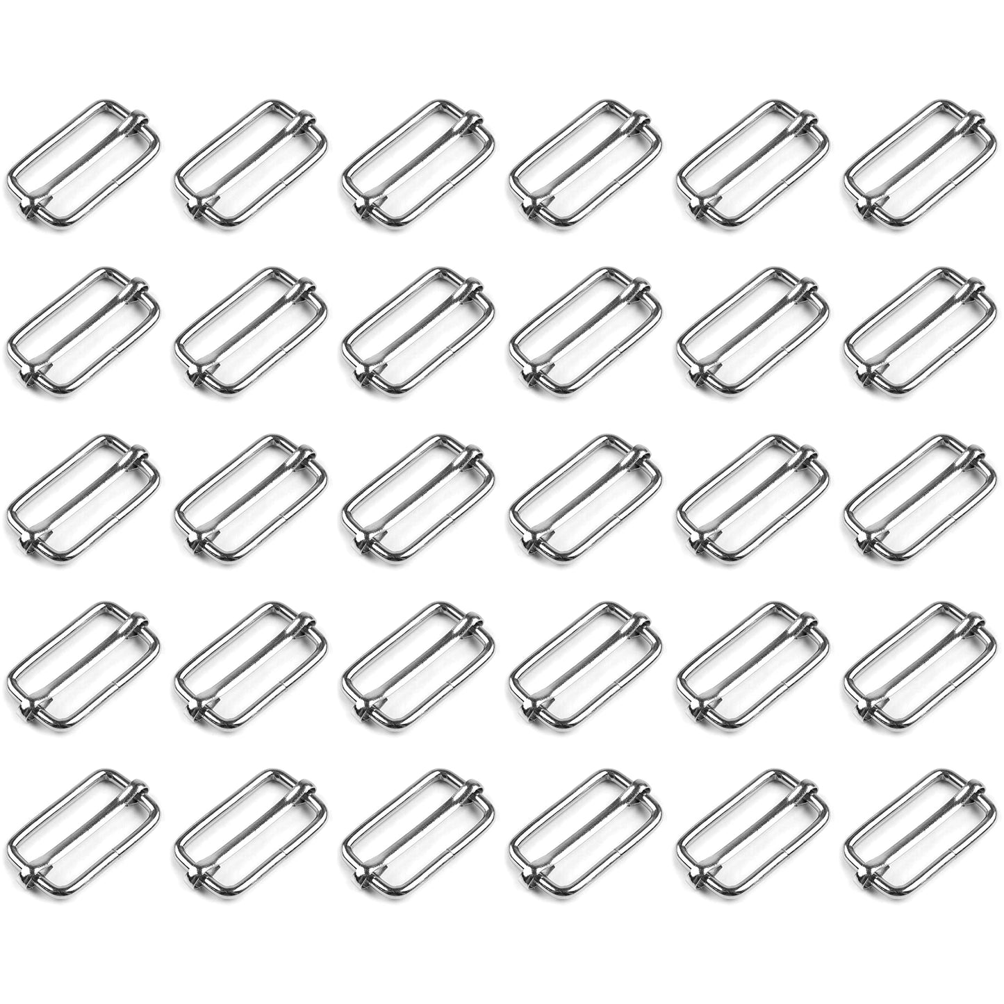 30 Pcs Buckles Set for 40 mm / 1.57" Webbing Strap, 30 x Triglide Sliders, Metal, Silver, Bag Making, Accessories, Straps, DIY