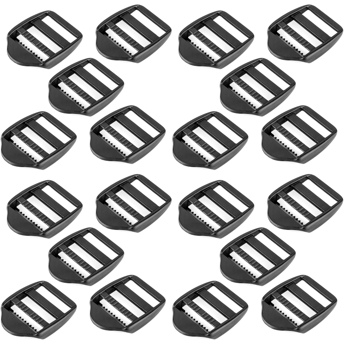 20 x Ladderlock Rucksack Sliders Buckles for 20 mm / 0.78" Webbing Strap, Black, Plastic
