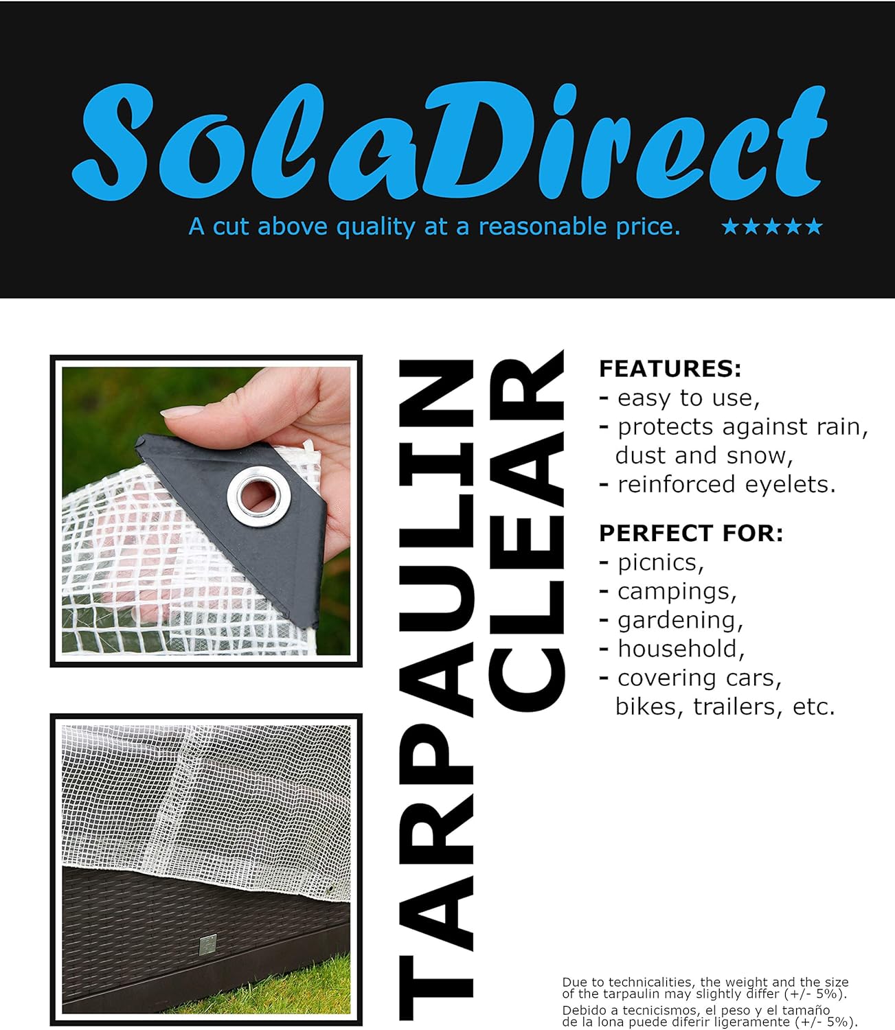 10 x 12 m Heavy-Duty Tarpaulin Cover - Clear 100GSM - Waterproof, Frost-Resistant, UV Protection, Multipurpose, Groundsheet