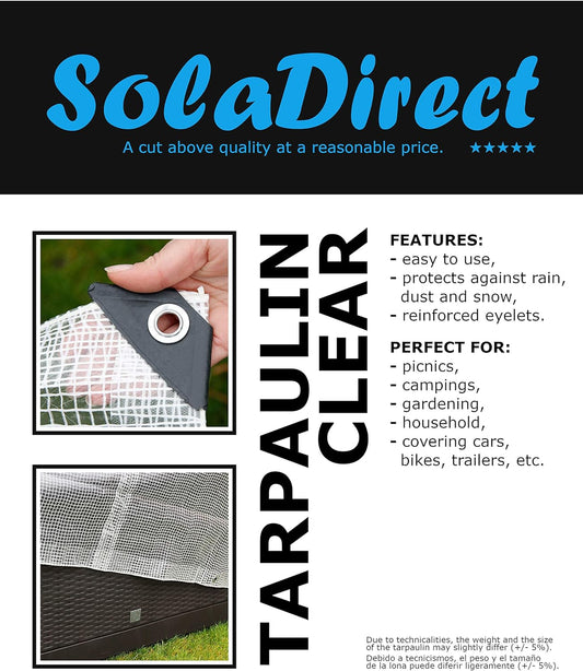 10 x 12 m Heavy-Duty Tarpaulin Cover - Clear 100GSM - Waterproof, Frost-Resistant, UV Protection, Multipurpose, Groundsheet