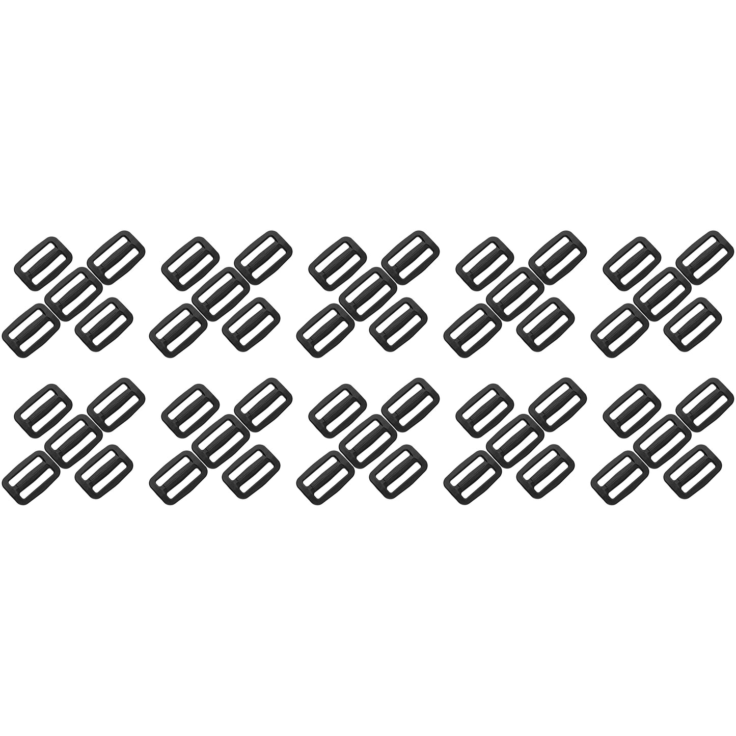 3 Bar Tri Glide Sliders Buckles Fasteners for 38 mm / 1.5 in Webbing Strap, Backpack, Bag - Black, Plastic (Pack of 50)