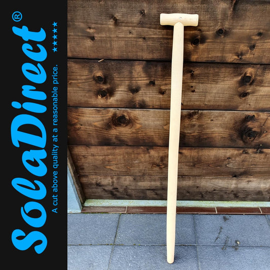 T Type Wooden Shaft Handle 100 cm / 39" - Hardwood Replacement Handle for Shovel, Spade, Fork - 40 mm to 25 mm Tapered Handle