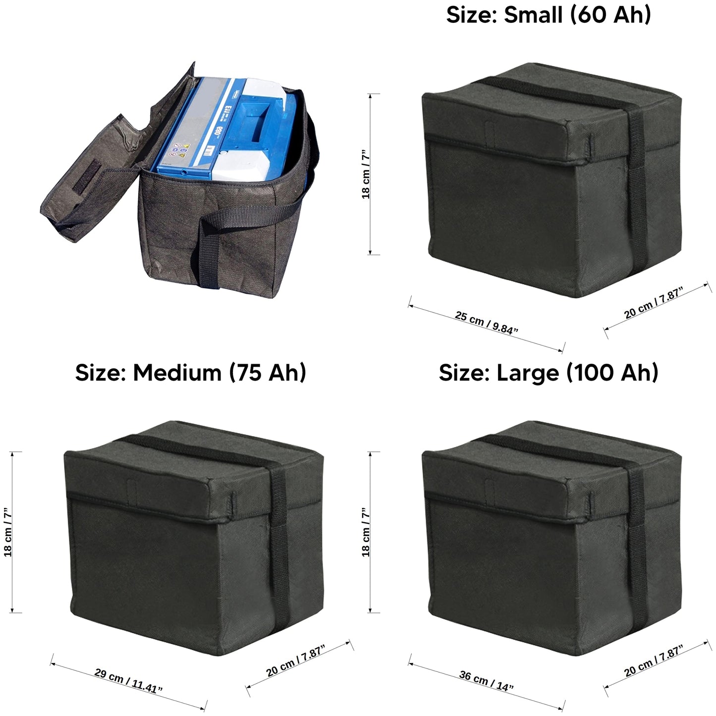 Car Battery Bag Pouch Cover Thermal Wrap Frost Protection Undersuit (Large, 36 x 20 x 18 cm / 14 x 7.87 x 7 in - 100 Ah)