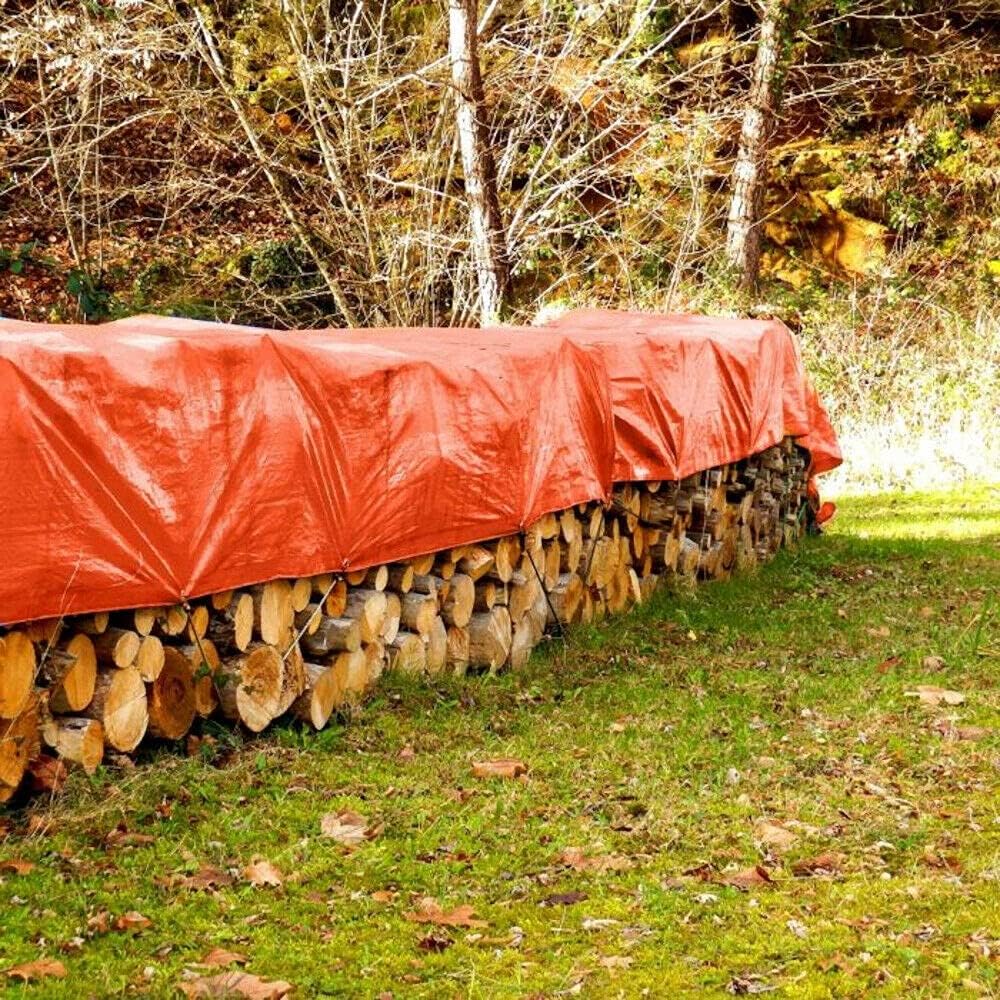 6 x 10 m Tarpaulin Cover - Orange 90GSM - Waterproof, Frost-Resistant, UV Protection, Multipurpose, Groundsheet