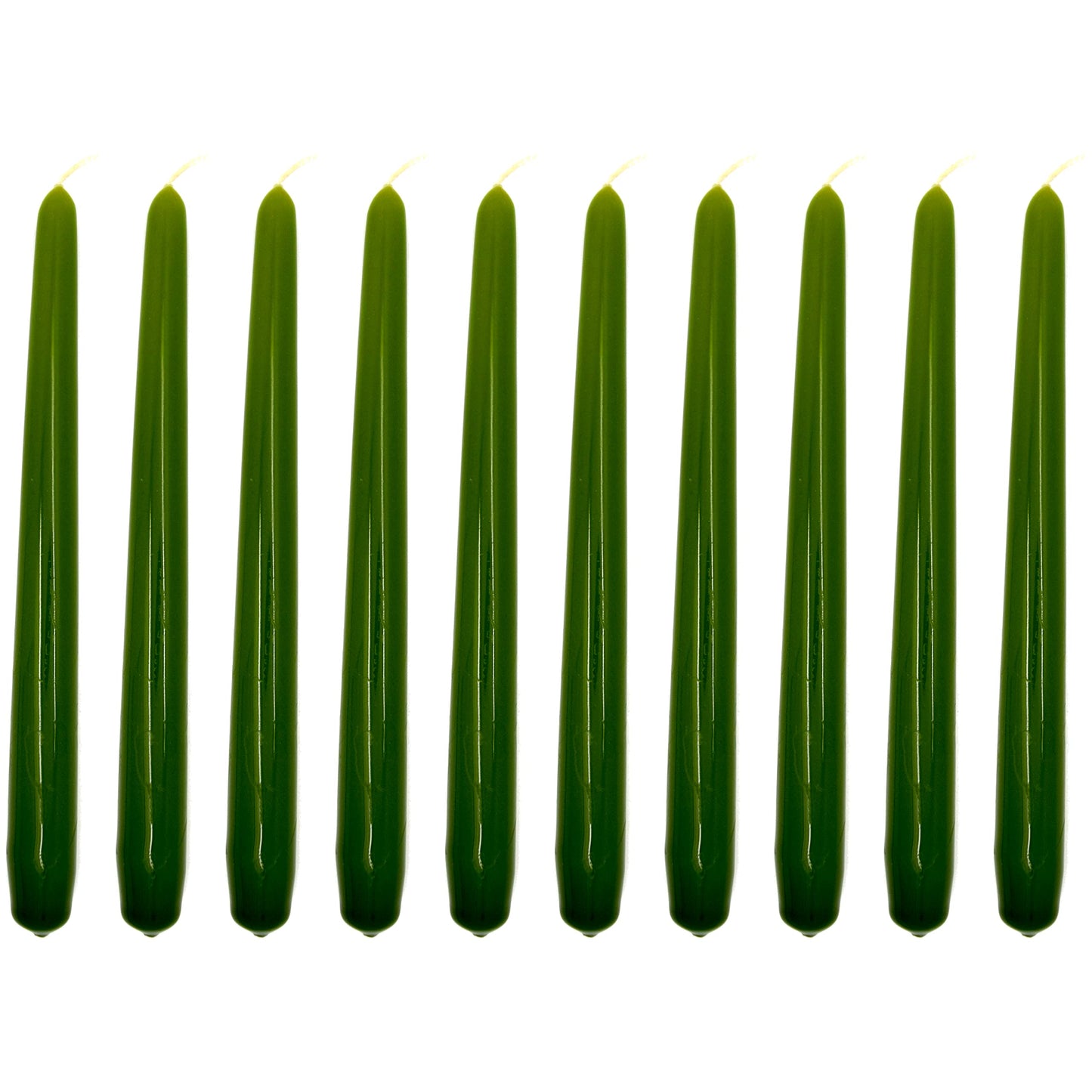 Tapered Dinner Candles, Pack of 10, Unscented, Long Burning Time, 24 cm / 9.45" (Olive, Varnished)