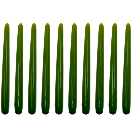 Tapered Dinner Candles, Pack of 10, Unscented, Long Burning Time, 24 cm / 9.45" (Olive, Varnished)