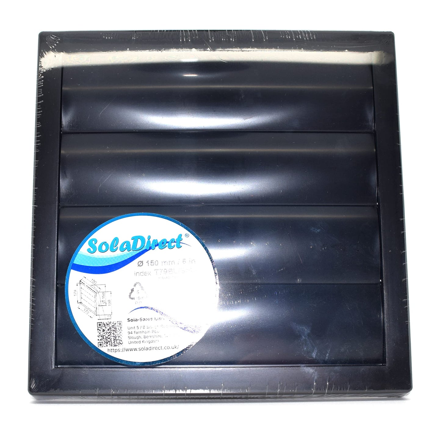 Black Gravity Grille 150 mm / 6" External Ducting Air Vent with Round Spigot and Non-Return Gravity Shutters for Extractor Fans