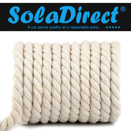 Cotton Rope, Natural Twisted Cotton Thread - 10 m / 32 ft of 16 mm Thick Soft for DIY Crafts, Decking Rope, Gardening, Bundling