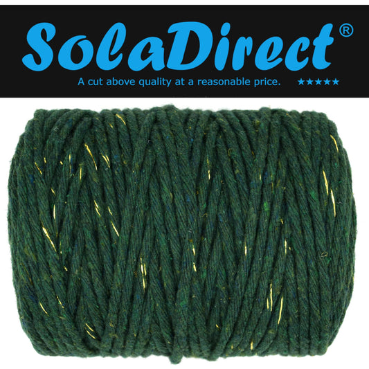 Macrame Cord Twine Natural Cotton String Craft Artisan Thread Twisted Macramé (Green with Gold Thread, 5 mm x 100 m / 328 ft)
