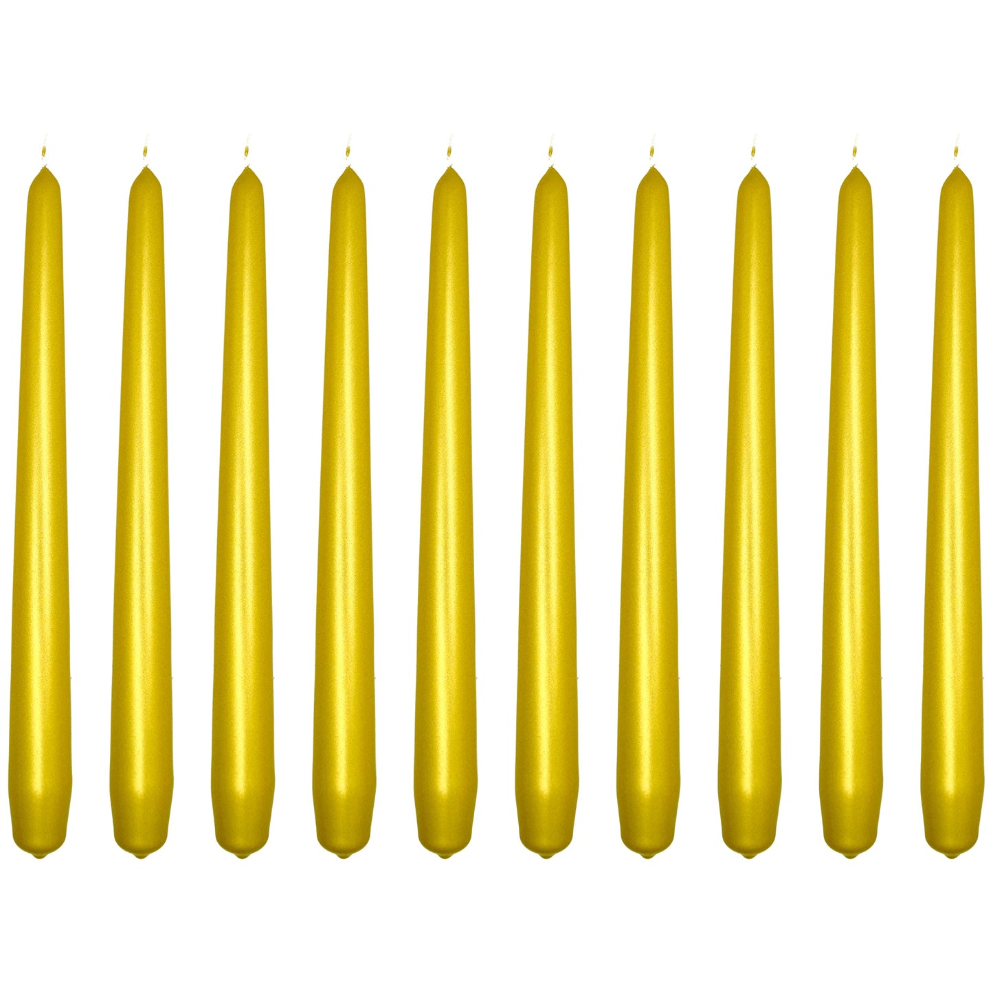 Tapered Dinner Candles, Pack of 10, Unscented, Long Burning Time, 24 cm / 19.45" (Gold, Metallic)