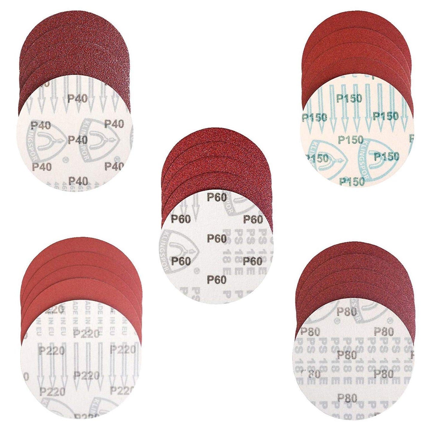 5in / 125mm Sanding Paper Discs Hook and Loop Pads for Any Orbital Sander Sandpaper (50, 40 Grit)