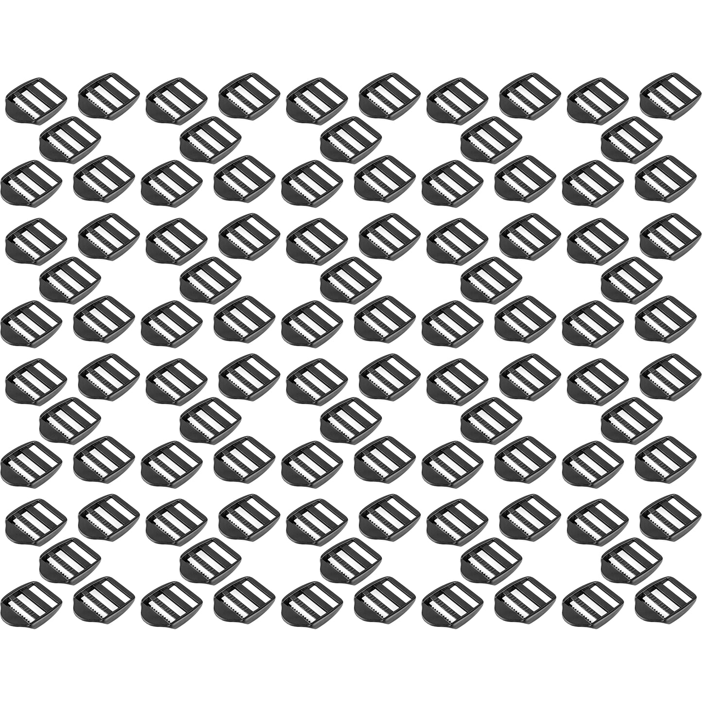 100 x Ladderlock Rucksack Sliders Buckles for 40 mm / 1.57" Webbing Strap, Black, Plastic