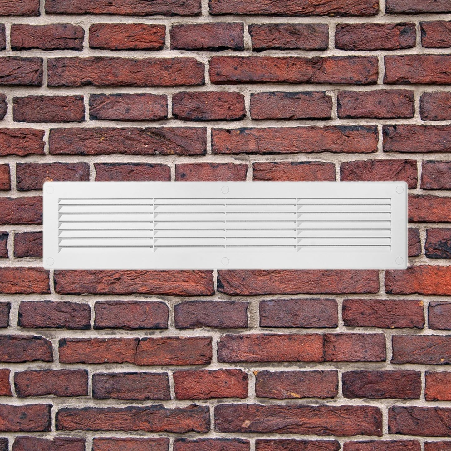 White Louvred Wall Vent Grille with Flyscreen and Screw Covers, 460 x 110 mm, Air Ventilation Duct Cover with Flat Back
